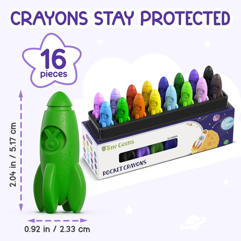 16 4-8 3-10 TinyGeeks Rocket Crayons - Non Toxic, Washable - For Toddlers, Kids Ages - Easy To Hold, Baby's Crayons