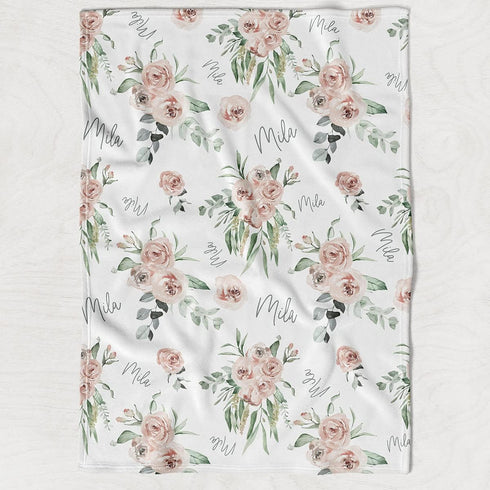 Stork Wares 30x40inch (BB339) Soft Floral Rose Personalized Baby Girl Swaddle Blanket, White