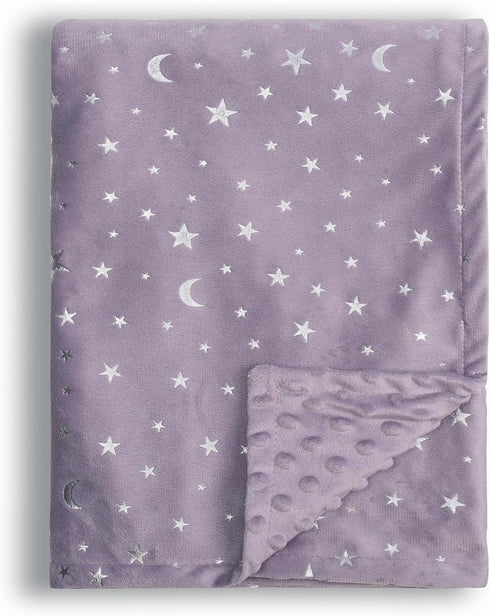 Baby Blanket for Boys Girls, Soft Minky with Double Layer Dotted Backing, Star and Moon Printed, 30 x 40 Inch Receiving