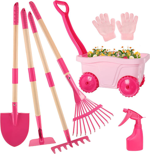Kids Gardening Tools Outdoor Toys Set - Wheelbarrow Backyard Play Set for