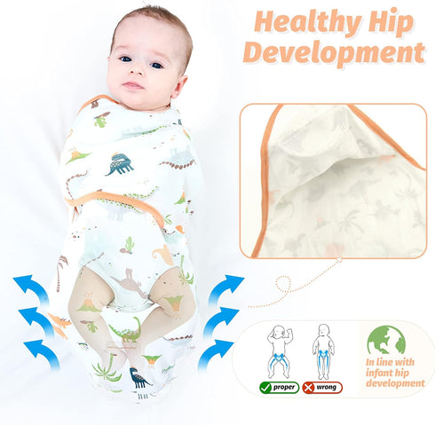 Miracle Baby 3-Pack 0-6 Baby Swaddle Sleep Sacks, Newborn Blanket Wrap Adjustable Breathable Soft Cotton for Months