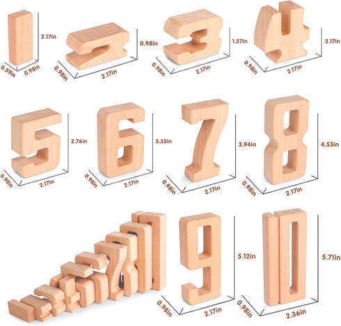 Lasoba 1-10, 10 3 Wooden Number Building Blocks, Large Digit Blocks Pcs Math Blocks Number Toys for Kids, Educational