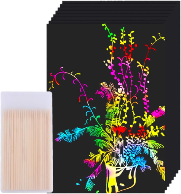 Cityrosy 60 Pcs Scratch Art Paper Rainbow Sets, Black Scratch Off Paper for Kids Crafts, Easter Gifts