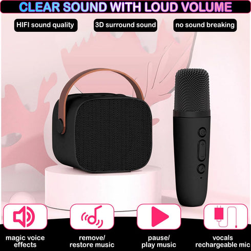 Mini Karaoke Machine for Kids & Adults - Bluetooth Speaker with 2 Wireless Microphones for Home Party