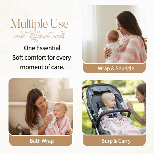 5 Set, 100% Muslin Baby Towel Pieces Organic Cotton, Soft & Absorbent for Newborns to Toddlers, Baby Registry or Shower