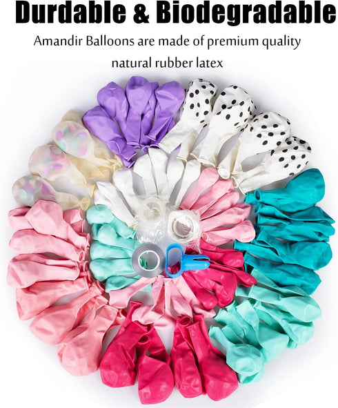 Amandir 152pcs Hot Pink and Teal Blue Balloon Garland Arch Kit, Different Sizes for Spa Girls Birthday Baby Shower Decor