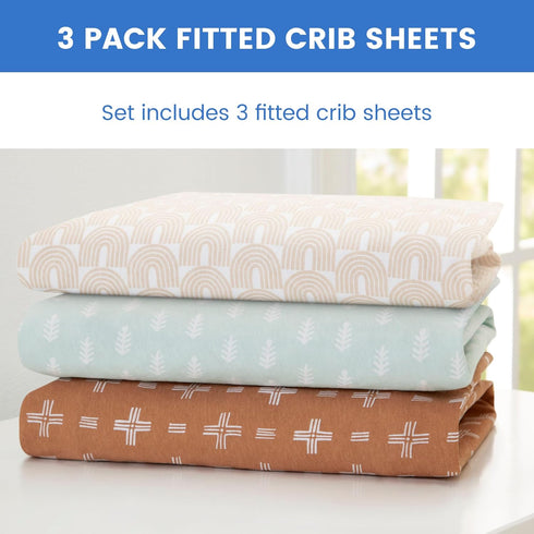 100% 28x52 Inch (Pack 3), Delta Children Fitted Crib Sheets for Girls and Boys - Organic Cotton Crib Sheet for Standard
