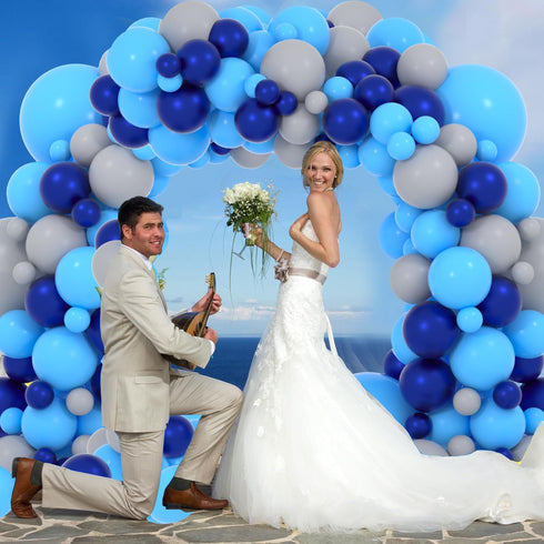 127PCS Navy Blue Gray Balloon Garland Arch Kit, Night Blue Light Blue Gray Night Blue Balloons for Jungle Safari Theme