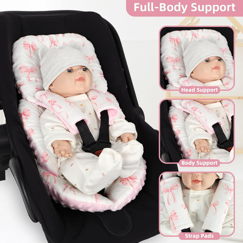 2 Infant Car Seat Insert Cushion, Baby Car Seat Head Body Support for Girls & Boys, Reversible Newborn Car Seat Insert