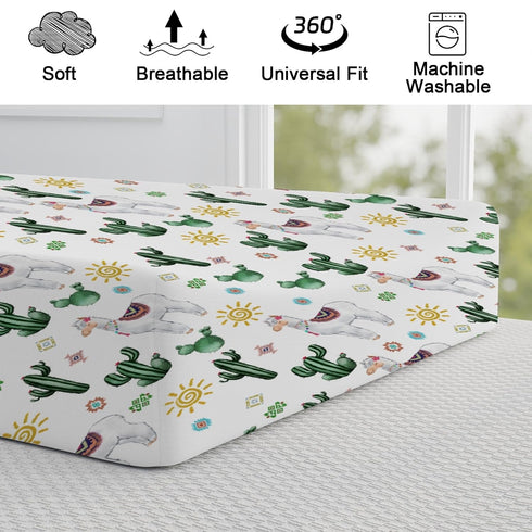 Cute Llama Changing Pad Cover, Funny Cactus Leaves Sun, Soft Breathable Stretch Fitted Sheets for Boys Girls 32''x16''