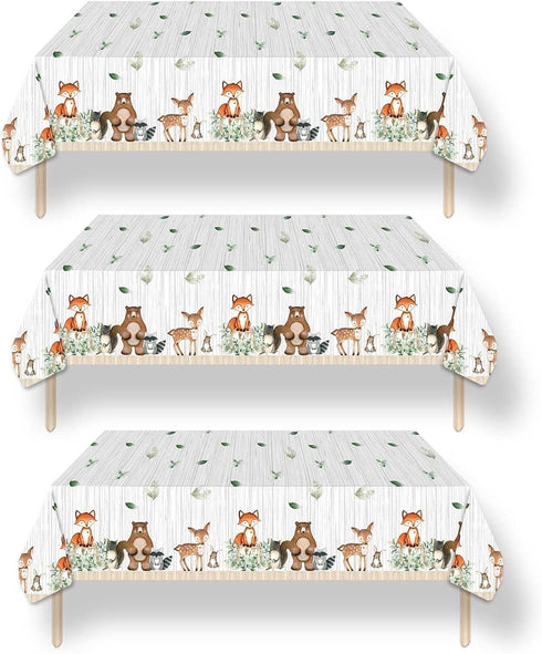 3ct Woodland Plastic Tablecloth Creatures Fox Birthday Baby Shower Banner Wild One Welcome Baby Forest Animal Friends