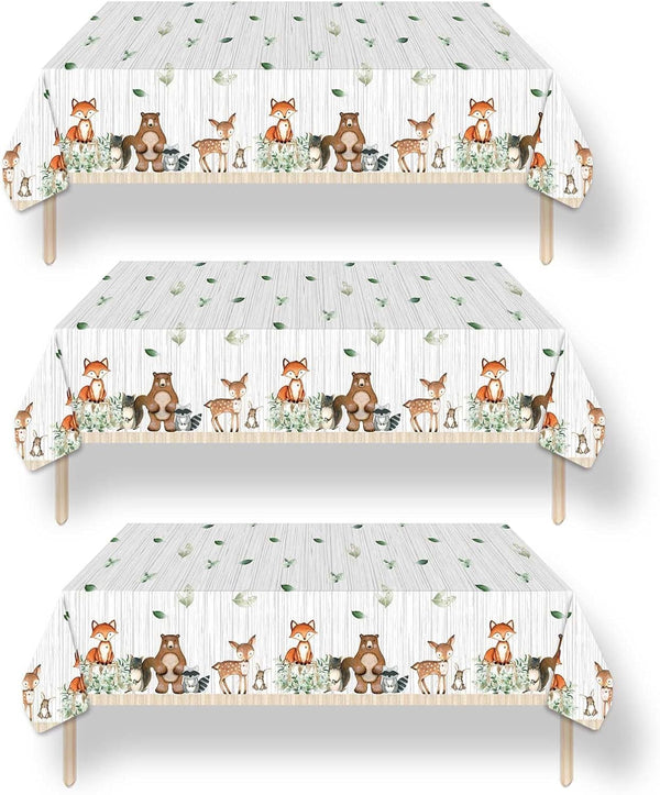 3ct Woodland Plastic Tablecloth Creatures Fox Birthday Baby Shower Banner Wild One Welcome Baby Forest Animal Friends