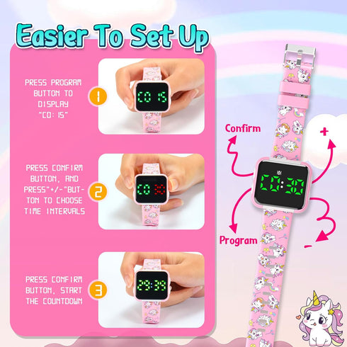 Etuwoe 1-3 2 3 4 Potty Training Watch for Toddler Girls: Adjustable Volume Potty Watches for Kids Water Resistant