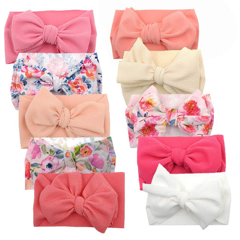 KIDOCHEESE 10 Pack Big Bows Hairbands, Soft Nylon Hairband with Large Bows for Baby Girls, Toddlers, Kids