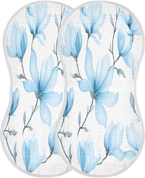 YETTASBIN Blue Magnolia Flowers Muslin Baby Burp Cloth, Super Soft Absorbent Cotton Burp Rag Baby Bibs Feeding Cloth