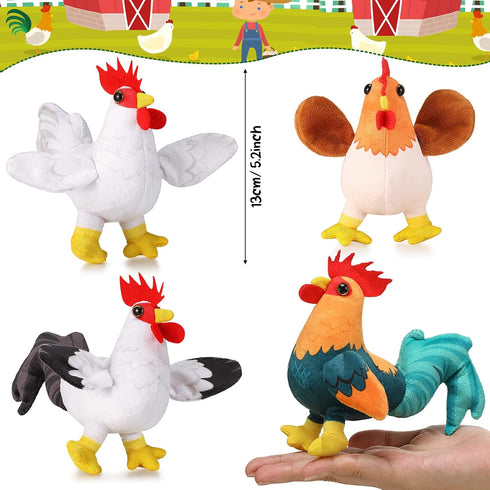 6 Pieces Mini Plush Furry Animal Toys Soft Plush Horse Pig Cattle Rabbit Dog Sheep Hen Doll Stuffed Plush Animals for People Over 3+(Chicken and Rooster)