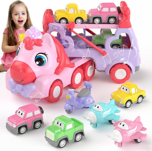 newcrave Toys for 1 2 3 Year Old Girl, 7-in-1 Carrier Truck