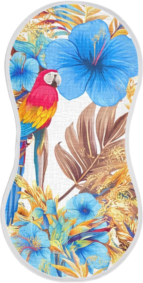 FLildon 2PCS Muslin Burp Cloth for Baby Tropical Floral Parrots Super Absorbent Burping Cloths, Bibs for Newborn Boys