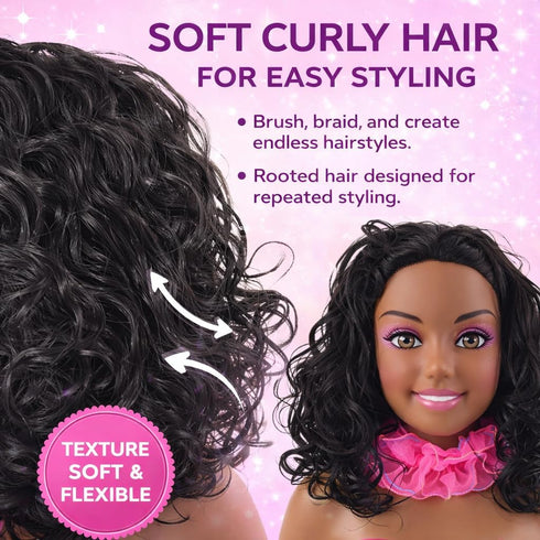 Playset Liberty Imports African American Black Makeup and Hair Styling Doll Head Toy with Real Washable Cosmetic