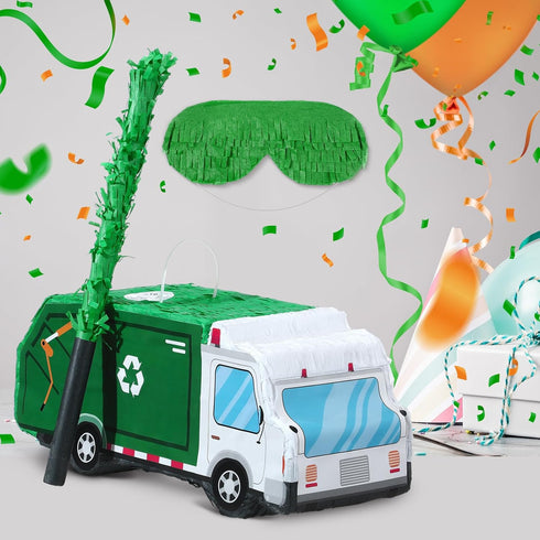 Seenelling 3D Garbage Truck Piata Trash Truck Birthday Decorations with a Blindfold and Bat for Kids Girls Boys Gift