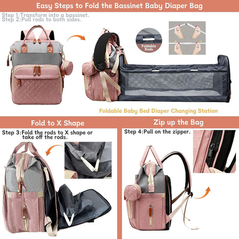 Backpack 18 Backpack Diaper Bag with Changing Station, Waterproof Large Capacity, Baby Bag for Mom & Dad, Pockets+USB