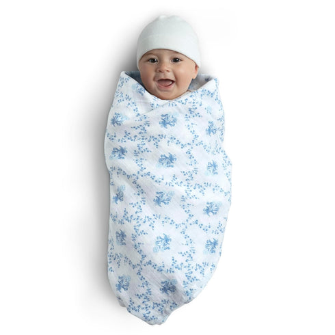Delta Children 100% Cotton Muslin Baby Receiving Blankets 47x47 Inches, Pack of 2 Blue Botanicals
