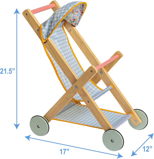 18" 3+ JC Toys Parfait Collection | Deluxe Wooden Doll Toy Stroller | for Dolls and Stuffed Animals up to | Ages