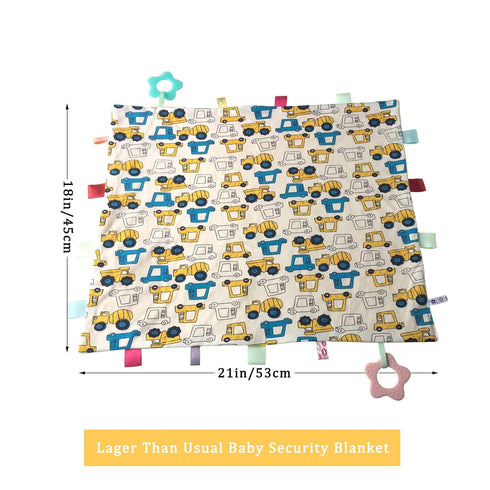 Baby Security Blanket for Unisex, Yellow Car Baby Lovey Taggy Blanket with Minky Dot Fabric, Soft & Breatable Lovie Baby Gifts for Boys Girs, 21 * 18 inch by Upalupa
