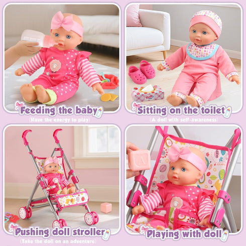 Set 12.5" 2 Sets 16 3-5 4-6 YIYBM Baby Doll with Stroller with Baby Dolls, Handbag, Doll Clothes and PCS Doll