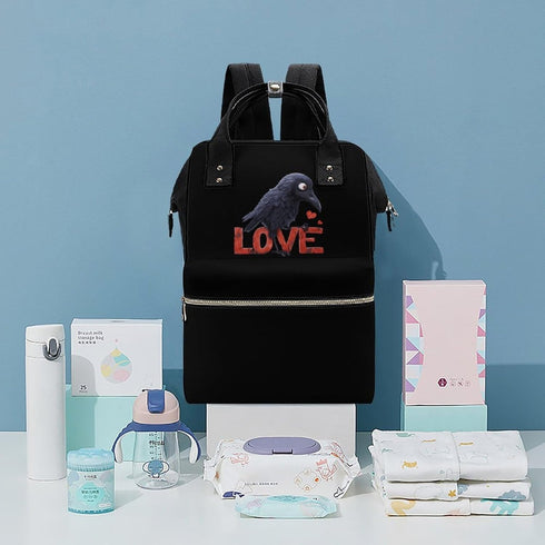 SONGTING Backpack Mommy Daypack Black Crow Love Diaper Bag Travel Waterproof Bag Nappy