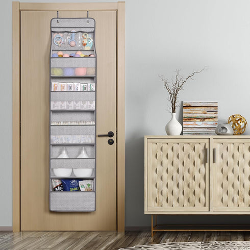 Univivi 6-Layer Fabric Over the Door Organizer, Gray Foldable Nursery Closet Storage for Cosmetics and Toys