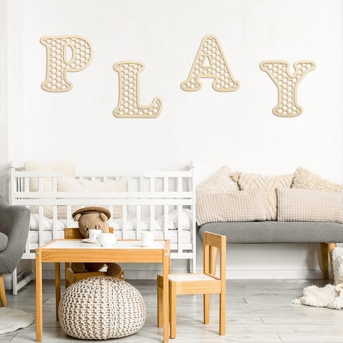 RattanView 12 Set Playroom Decor in Wooden Rattan Letters Playroom Sign Decor Boho Wall Signs Play Wooden Rattan