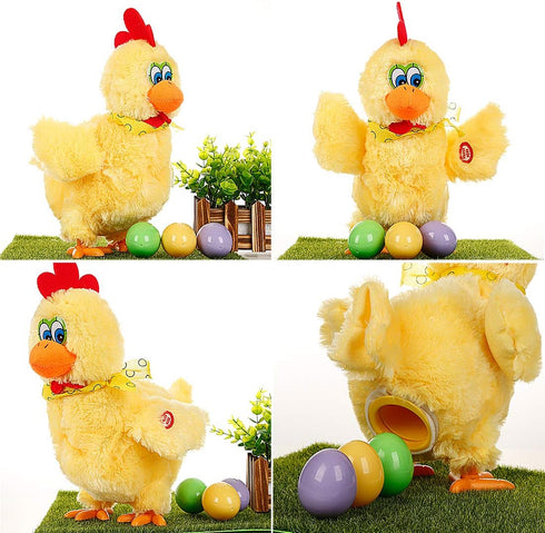 Easter Chicken Animal Toy Doll - Electric Crazy Plush Chicken with Sound Music, Laying Egg