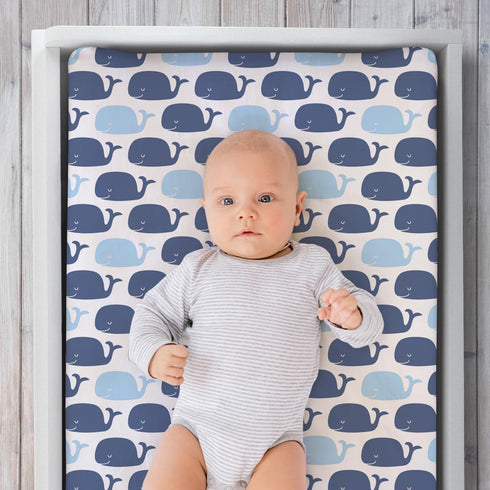 The Peanutshell Nautical Whale Changing Pad Covers for Boys or Girls, Unisex 3 Pack