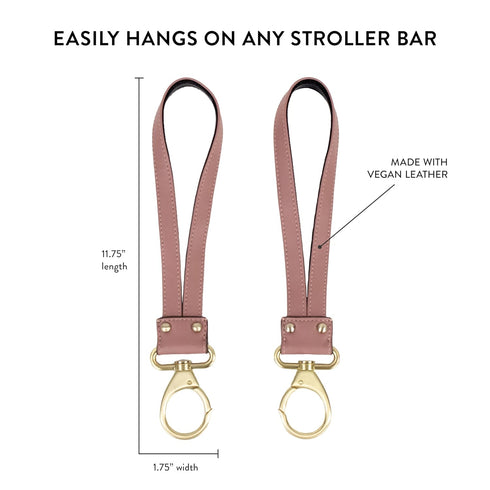 TWELVElittle Stroller Clips 2.0 Non Slip, Vegan Leather, Diaper Bag Straps, Pink