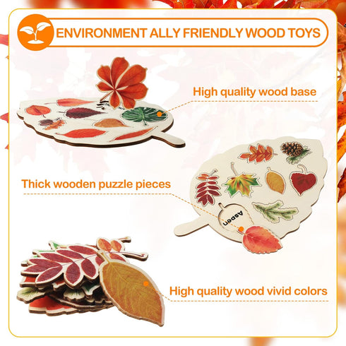 Kathfly 2 Pieces Leaf Wooden Jigsaw Puzzles, Montessori Toy for Early Educational Learning