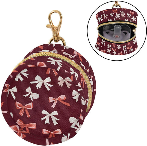Red and White Bow Pattern Pacifier Holder Case with Hook - Convenient Diaper Bag Accessory