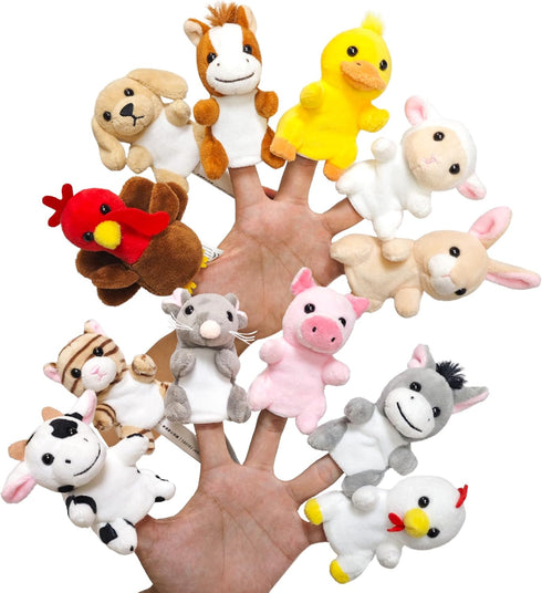 12Pcs Finger Puppet Set, Realistic Plush Animal Finger Puppets Role-Playing Story Finger