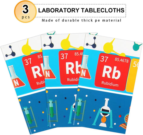 PHOGARY Science Tablecloths 3 PCS Plastic Laboratory Party Table Covers for Kids Birthday Science Party, 51 x 86 Inches