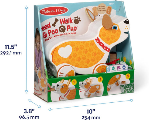 Set 3+ Melissa & Doug Feed, Walk & Poo Pup Wooden Preschool Pull Toy Play Ages - FSC Certified