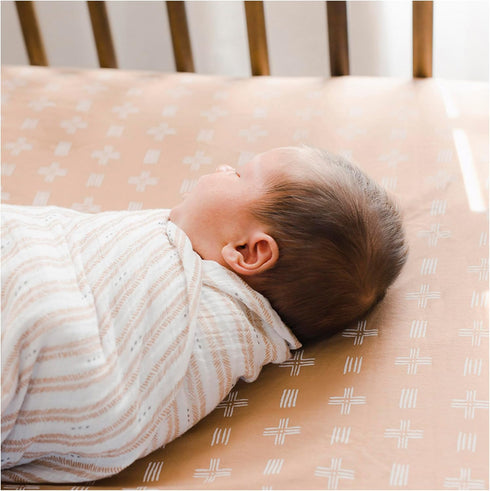 Crane Baby Soft Cotton Fitted Crib Mattress Sheet, Copper Dash, 28”w x 52”h x 9”d for Cribs and Toddler Beds