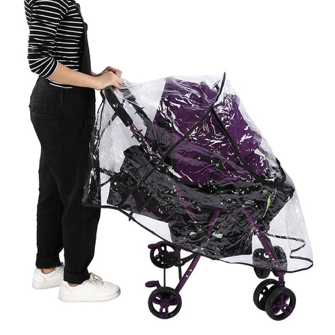 Waterproof Baby Stroller Rain Cover, Clear Breathable Windproof PVC Cover, Universal Dust Wind Pram Accessory for