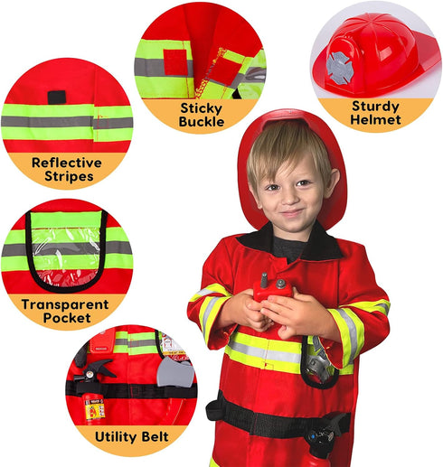 3 4 5 Liberry Fireman Costume for Kids Years Old, Firefighter Tools with Fire Extinguisher, Pretend Play Toy Gift