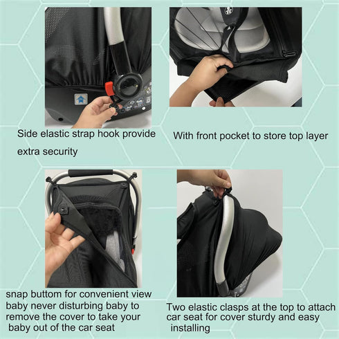 ZERTAO 3-in-1 Car-Seat Canopy Cover - Protective Carseat Sun Shade Canopy with Privacy Shade Canopies Covers for Boys