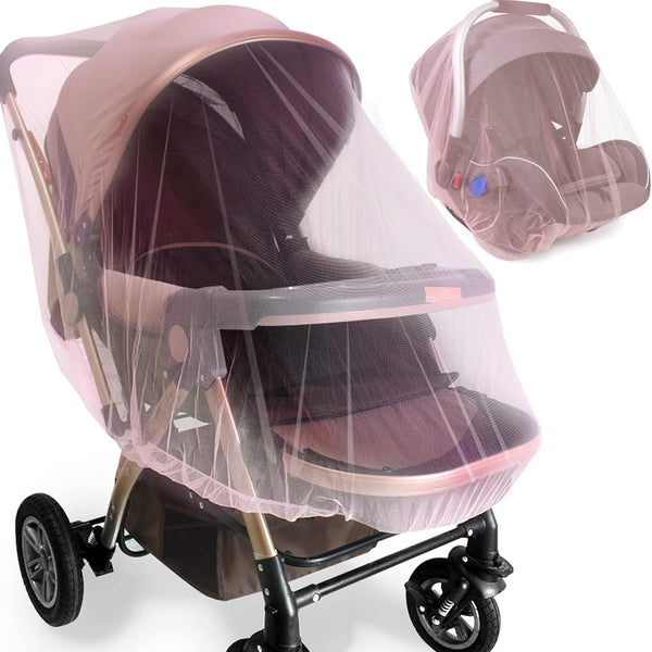 Durable Baby Stroller Mosquito Net (2 Pack) - Universal Elastic Edge Mesh Cover for Newborn Protection (Pink)