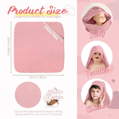 6 32"x 32" 12"x 12" Preboun Pcs Muslin Hooded Baby Towels and Washcloths Cotton Newborn Bath Towel Anti-Shrink Infant