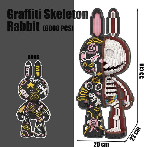 Animal Graffiti Skeleton Rabbit Micro Building Blocks Set (8000PCS, 55cm High) - Gift for Adults and Kids