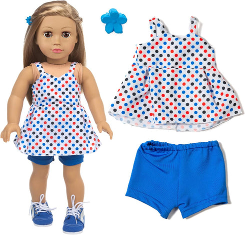 American 18 Inch Doll Clothes and Accessories, 5 Sets Doll Clothes Dress Outfits + 2 Random Style Shoes