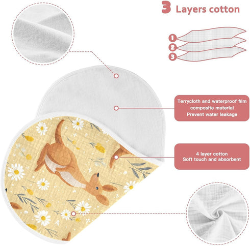 decor gift 4 Pack 22x11in Cotton Burp Cloths Baby Soft Touch Cute Cartoon Zoo Kangaroo Yellow Baby Rags for Unisex