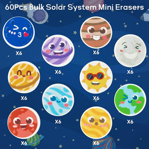 Haooryx 60Pcs Solar System Mini Eraser - Novelty Outer Space Pencil Erasers for Student Homework Rewards